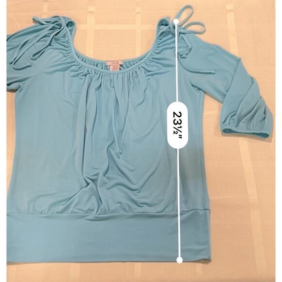 Vintage 90's Cache Light Blue Tie Shoulder 3/4 Sleeve Y2K Size Medium Wide Waist - Picture 8 of 8